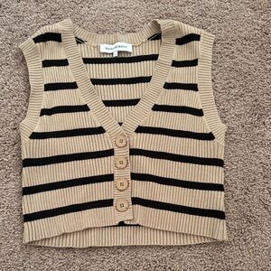 We Wore What Beige and Black Striped Knit Vest